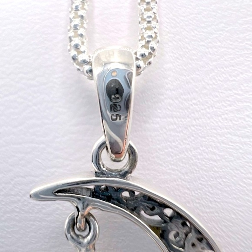Genuine Citrine .925 Sterling Silver Moon Necklace - Picture 5 of 17